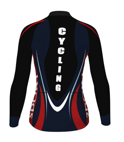 Custom Navy Women's Winter Thermal Fleece Cycling Jersey Long Sleeve