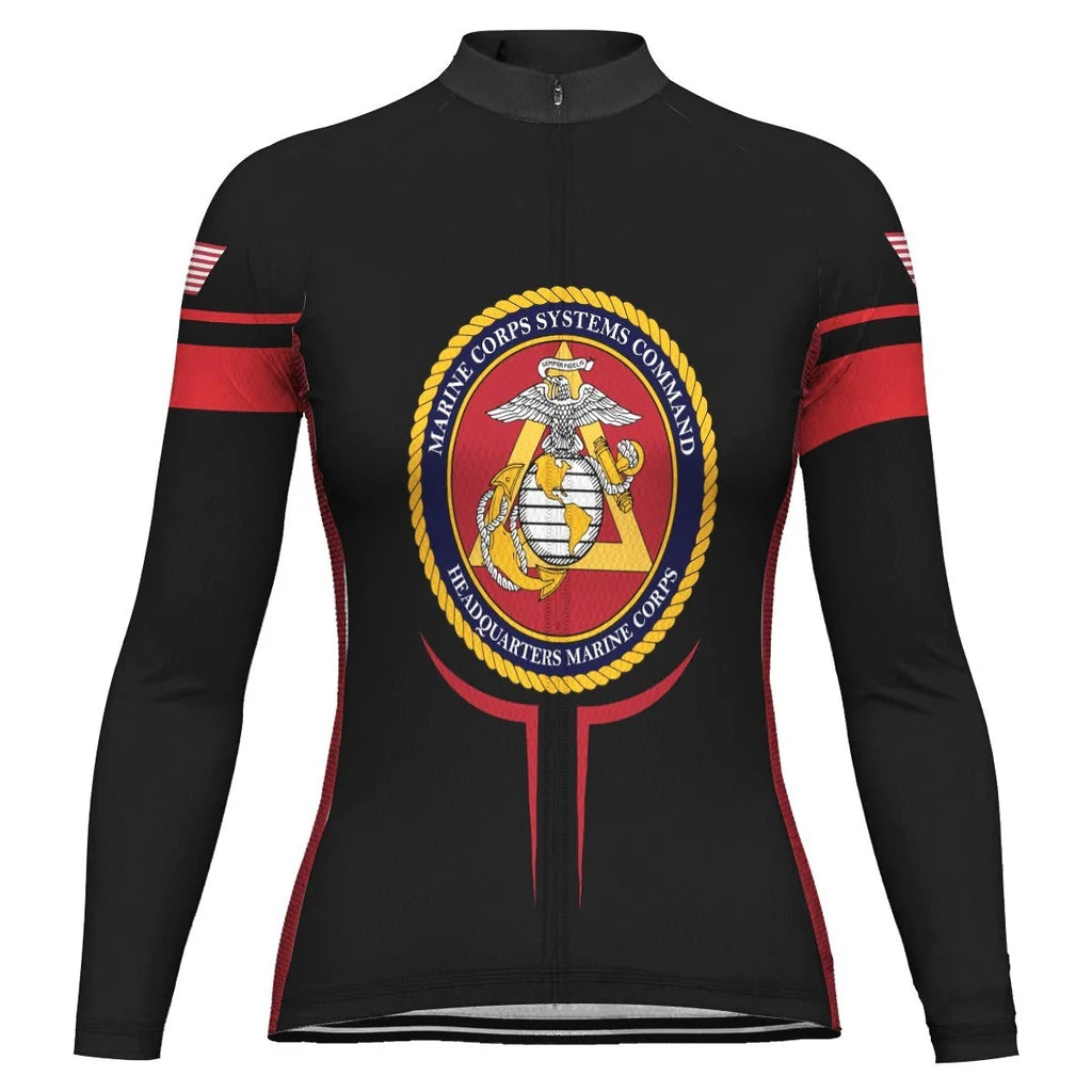 Custom Marine Corps Women's Winter Thermal Fleece Cycling Jersey Long Sleeve