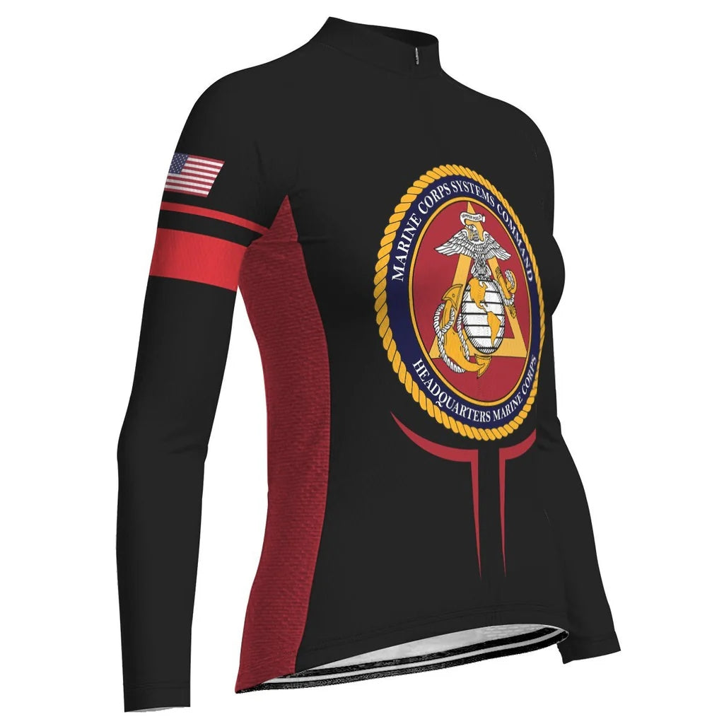 Custom Marine Corps Women's Winter Thermal Fleece Cycling Jersey Long Sleeve