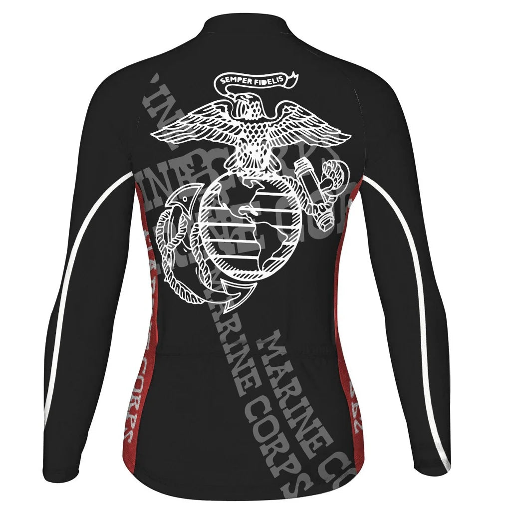 Custom Marine Corps Women's Winter Thermal Fleece Cycling Jersey Long Sleeve