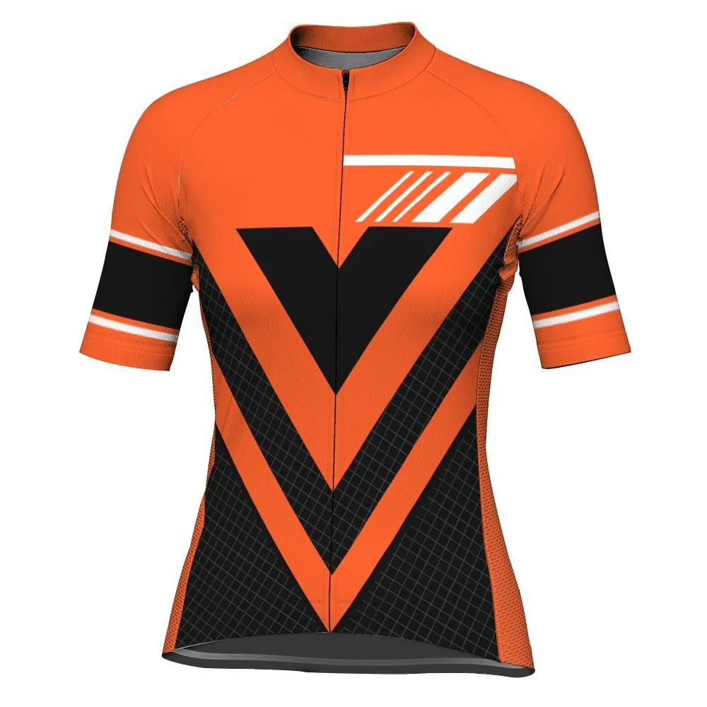 Customized Orange Women's Cycling Jersey Short Sleeve