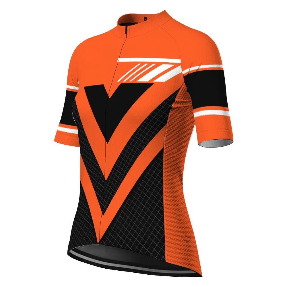 Customized Orange Women's Cycling Jersey Short Sleeve