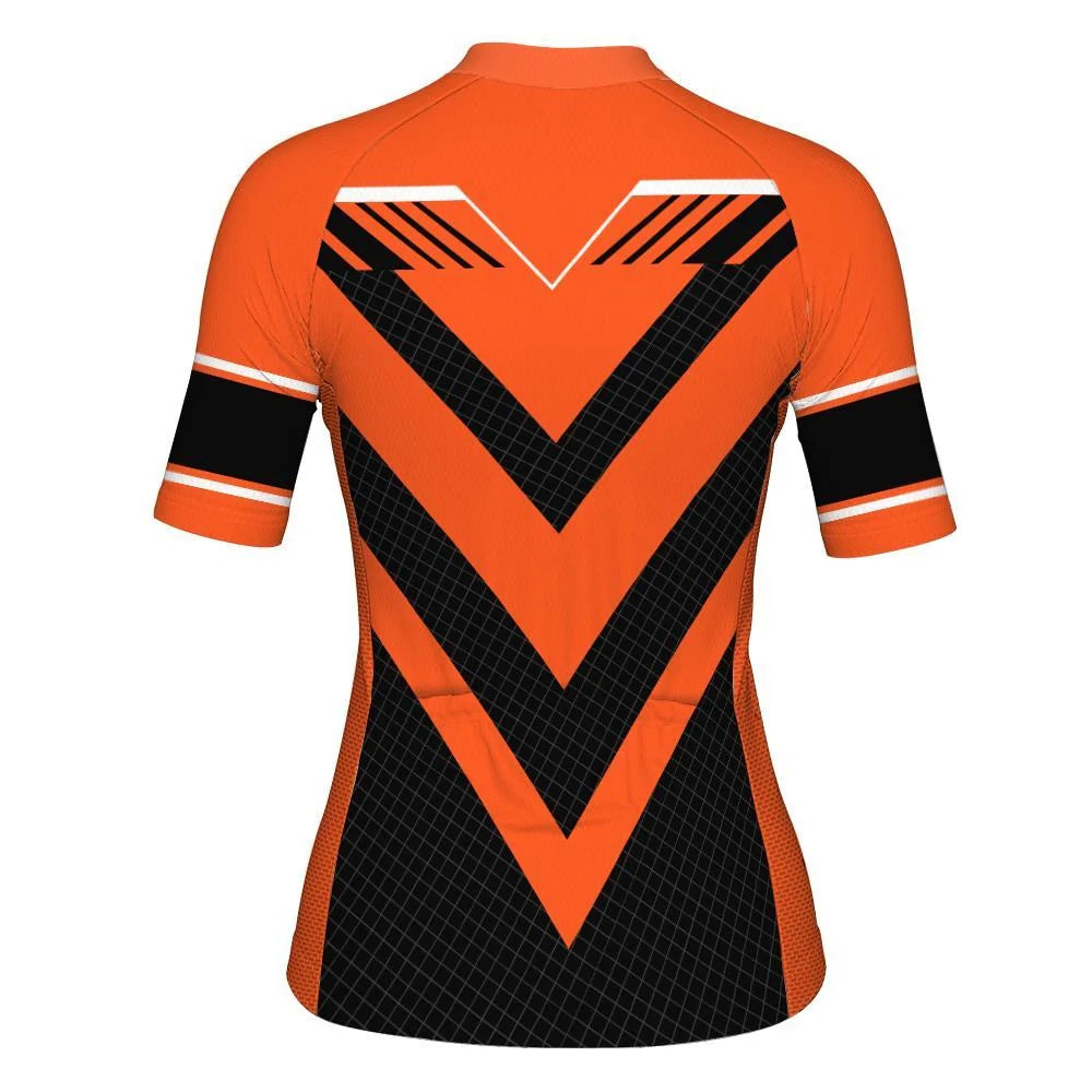 Customized Orange Women's Cycling Jersey Short Sleeve