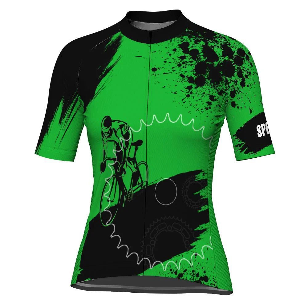 Customized Green Women's Cycling Jersey Short Sleeve