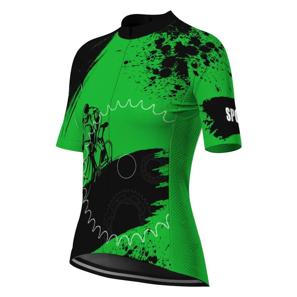 Customized Green Women's Cycling Jersey Short Sleeve