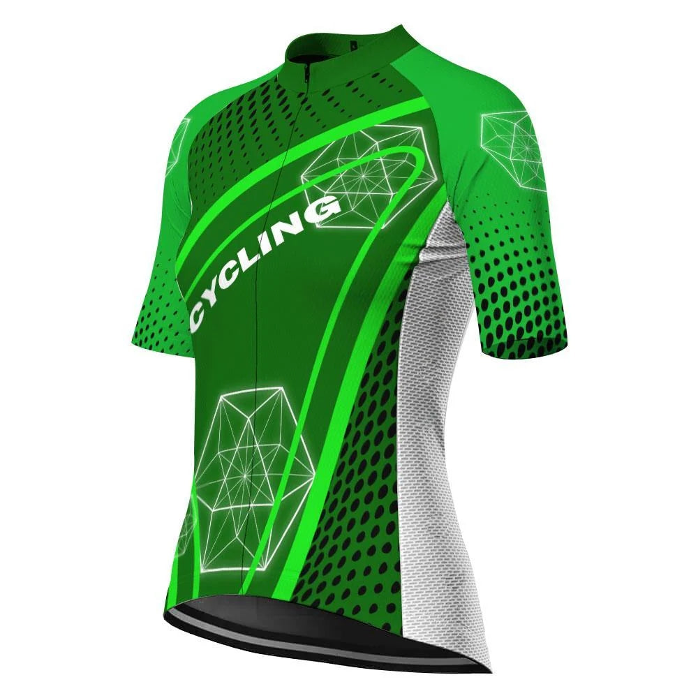 Customized Green Women's Cycling Jersey Short Sleeve