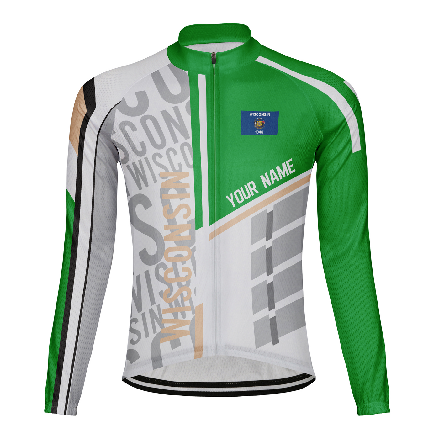 Custom Wisconsin Winter Thermal Fleece Men's Cycling Jersey Long Sleeve
