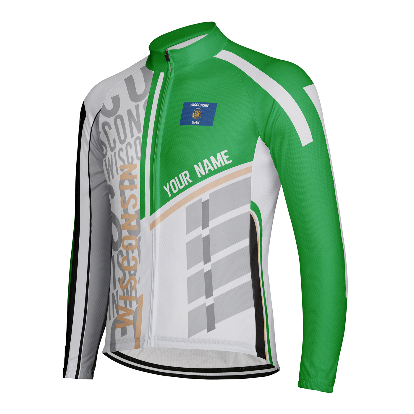 Custom Wisconsin Winter Thermal Fleece Men's Cycling Jersey Long Sleeve
