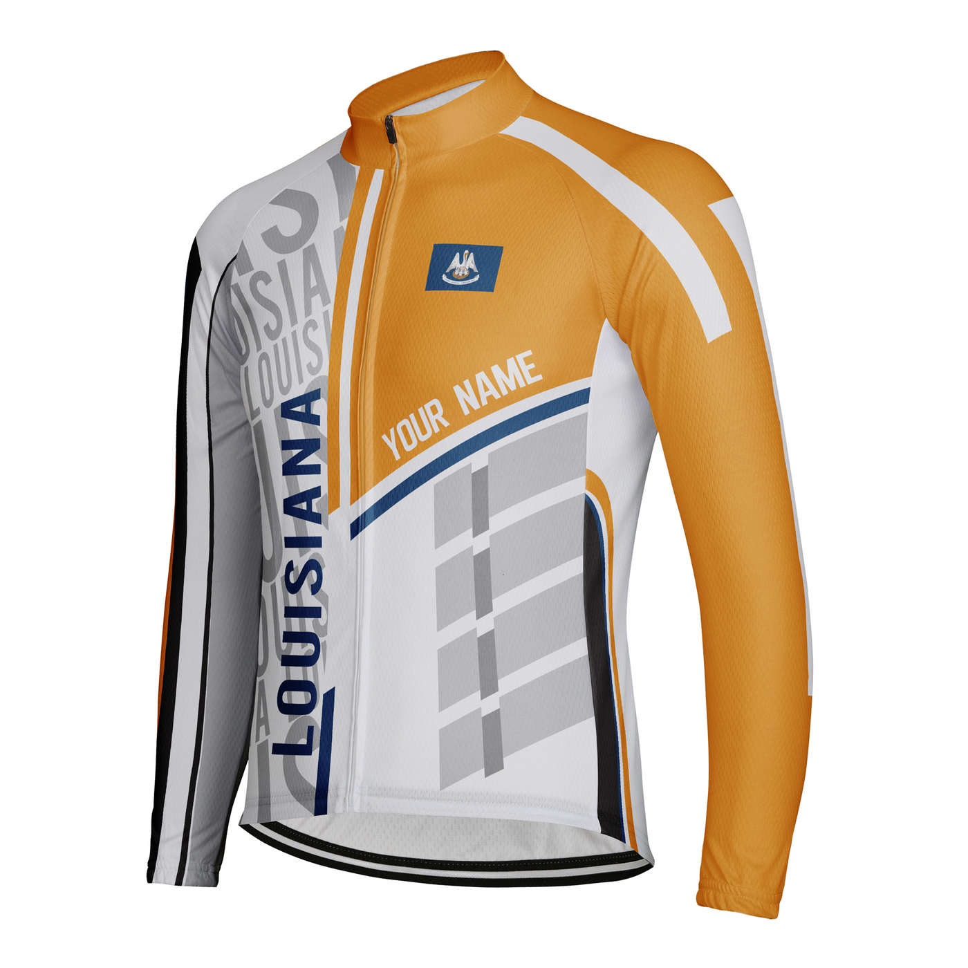 Personalize Louisiana Winter Thermal Fleece Men's Cycling Jersey Long Sleeve