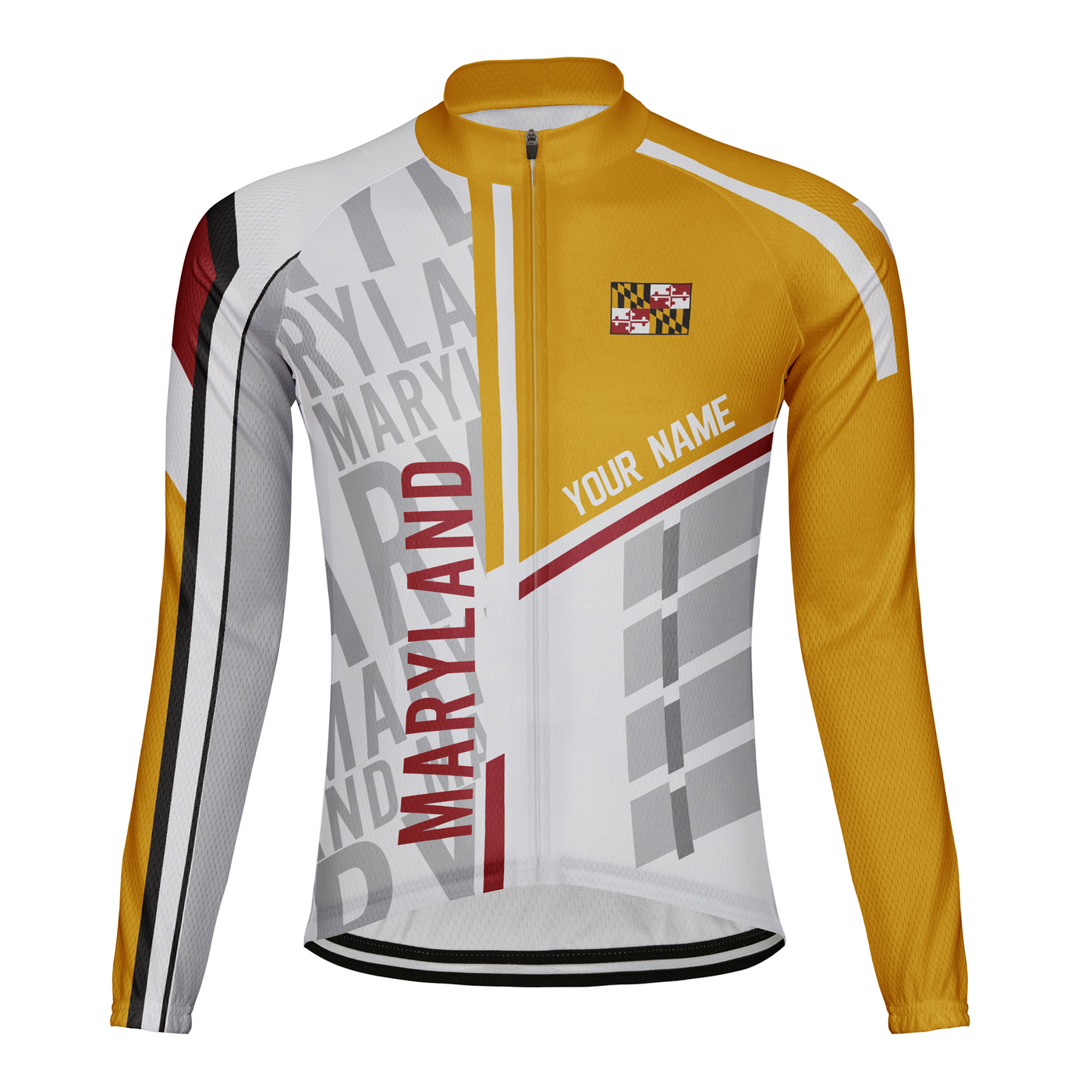 Personalize Maryland Winter Thermal Fleece Men's Cycling Jersey Long Sleeve