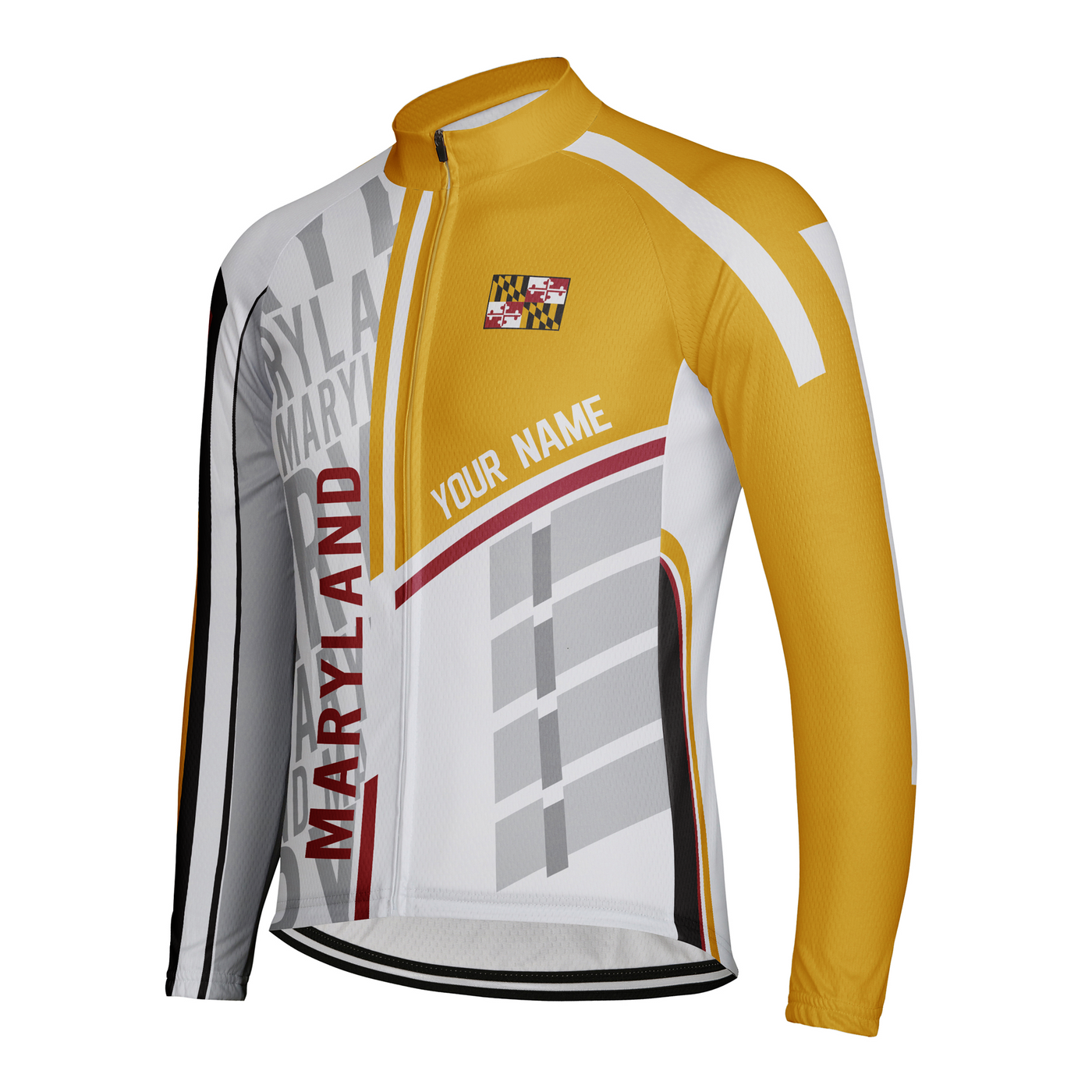 Personalize Maryland Winter Thermal Fleece Men's Cycling Jersey Long Sleeve