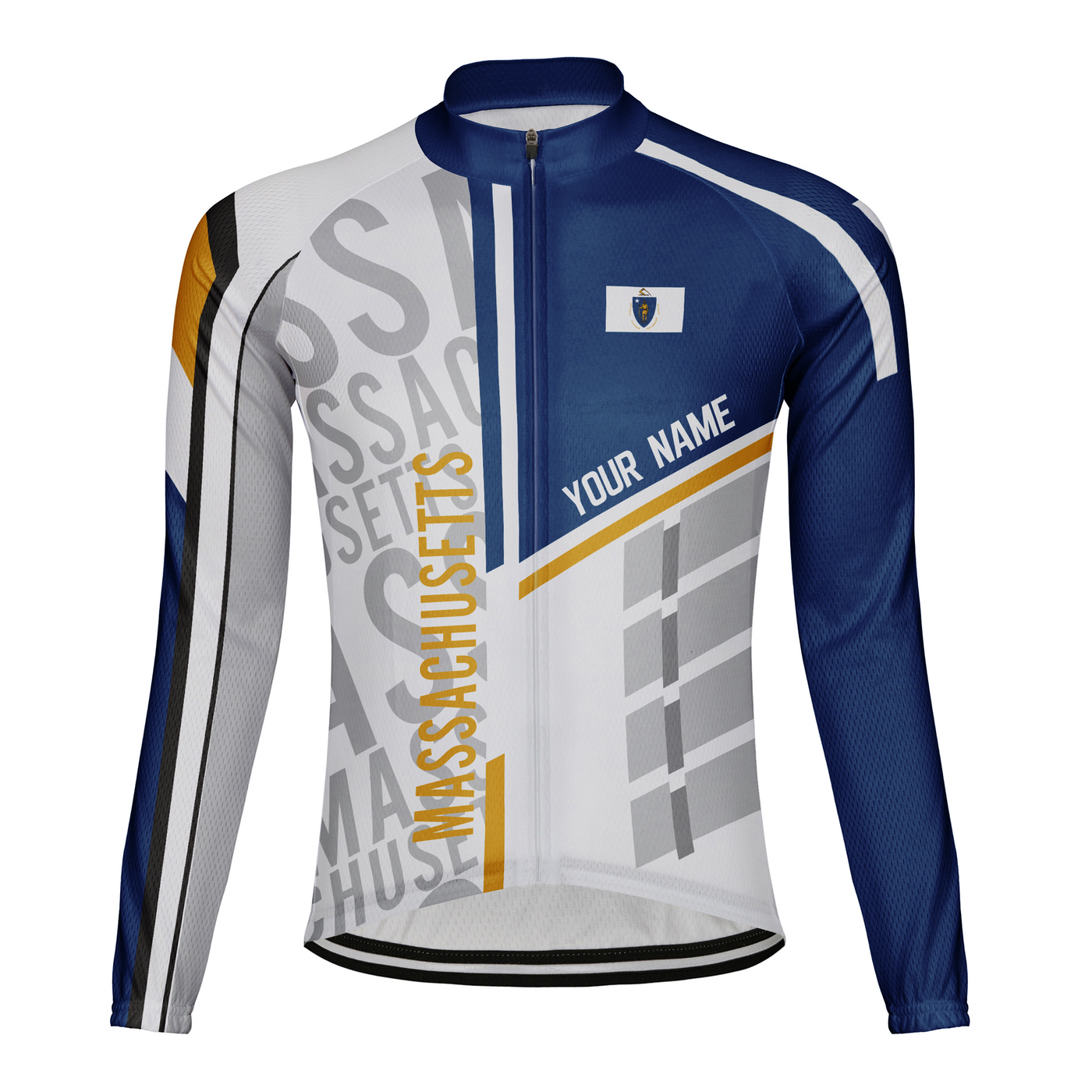 Personalize Massachusetts Winter Thermal Fleece Men's Cycling Jersey Long Sleeve