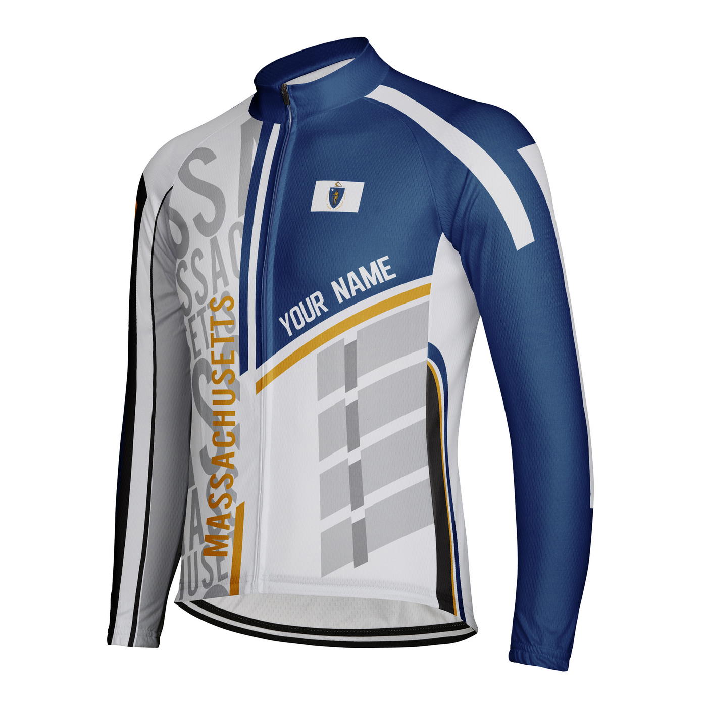 Personalize Massachusetts Winter Thermal Fleece Men's Cycling Jersey Long Sleeve