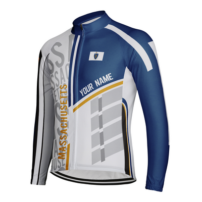 Personalize Massachusetts Winter Thermal Fleece Men's Cycling Jersey Long Sleeve