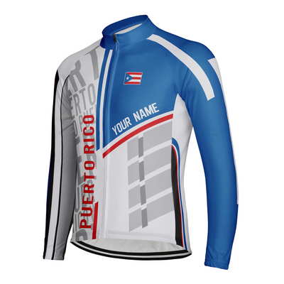 Customized Puerto Rico Winter Thermal Fleece Men's Cycling Jersey Long Sleeve