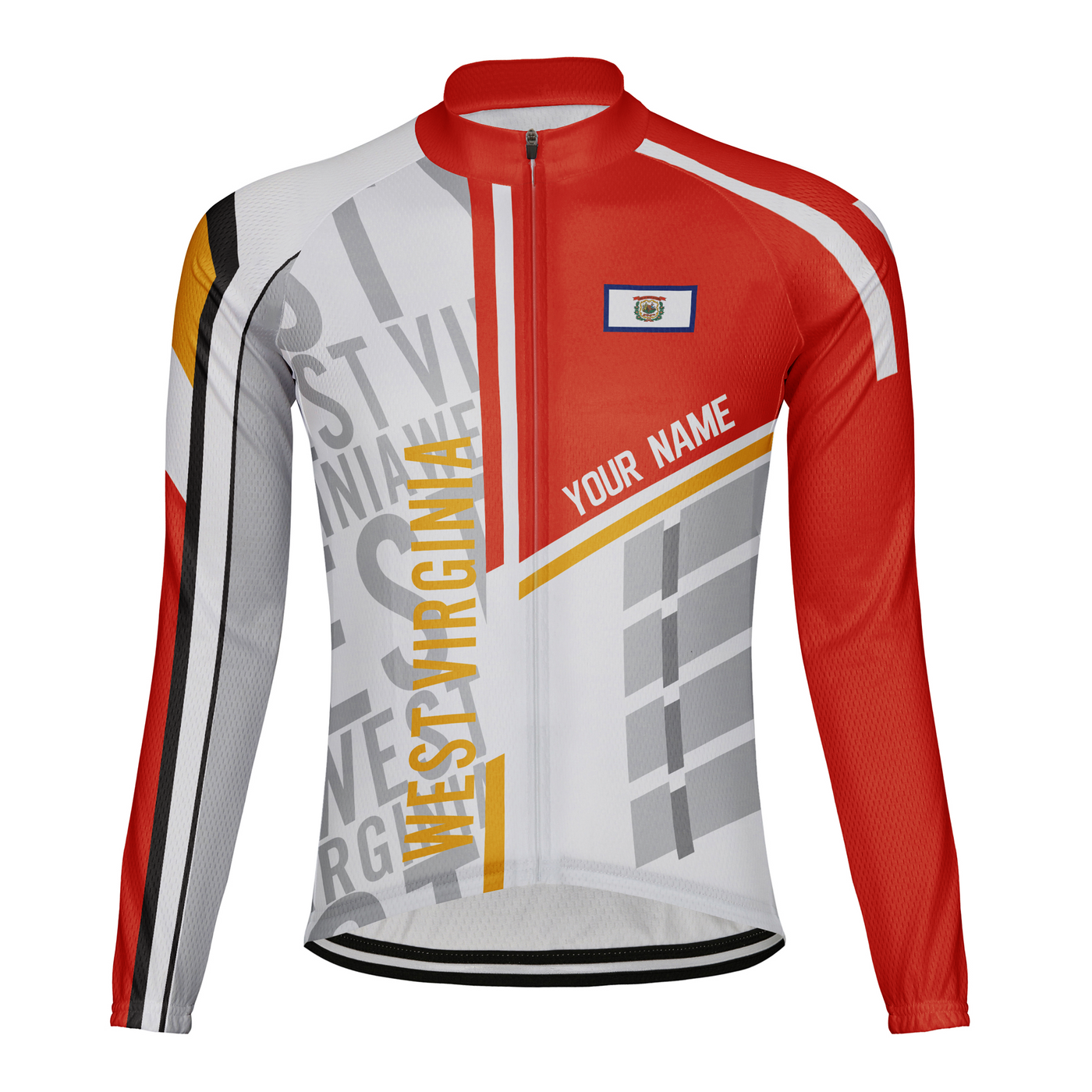 Customized West Virginia Winter Thermal Fleece Men's Cycling Jersey Long Sleeve