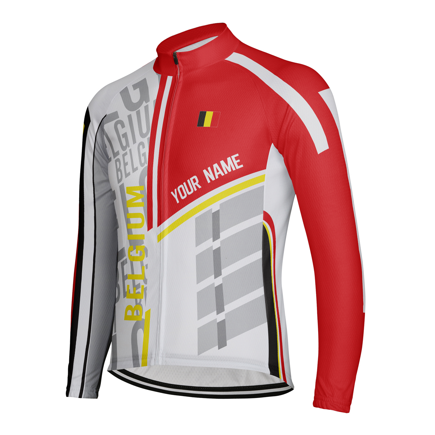 Customized Belgium Men's Winter Thermal Fleece Cycling Jersey Long Sleeve