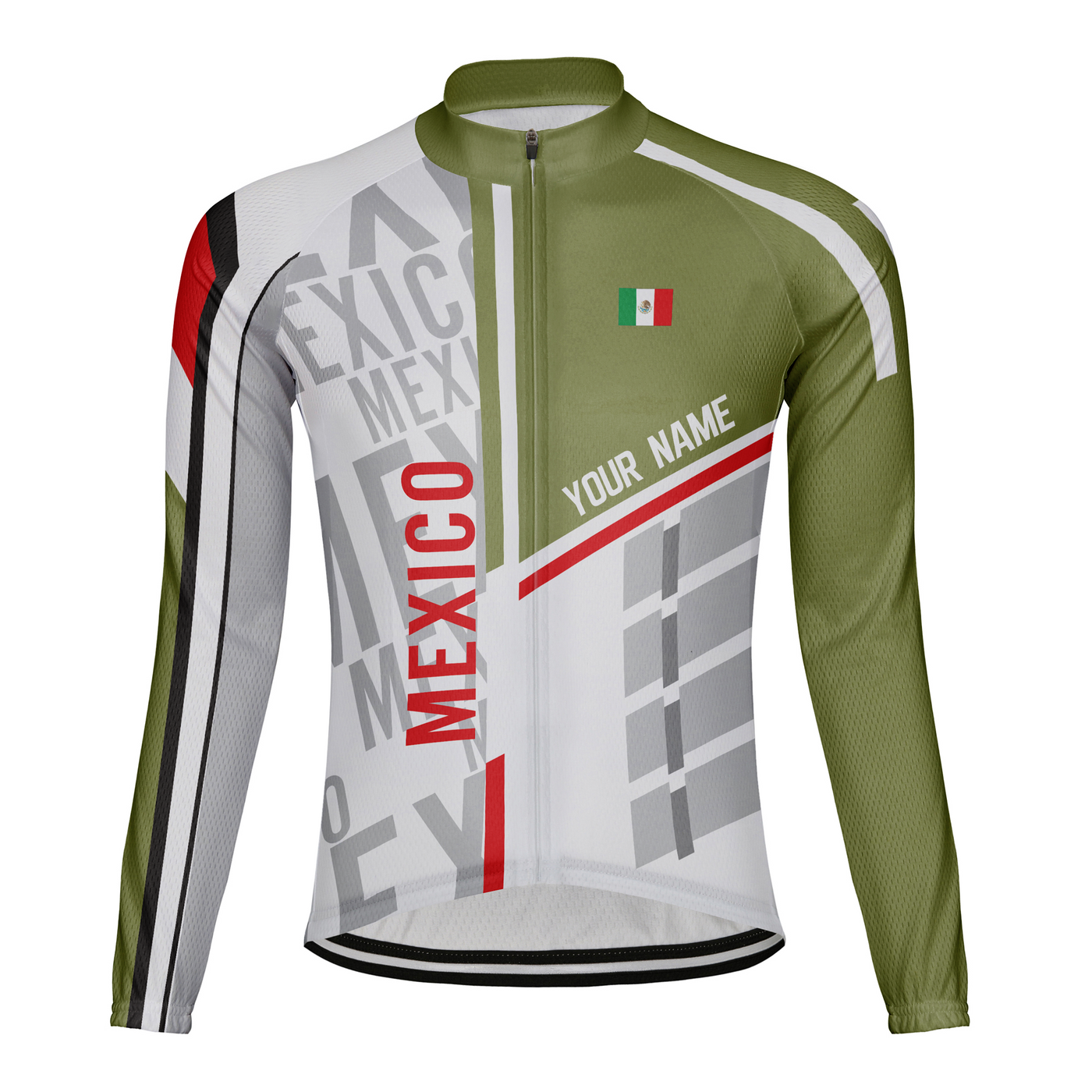 Custom Mexico Men's Winter Thermal Fleece Cycling Jersey Long Sleeve