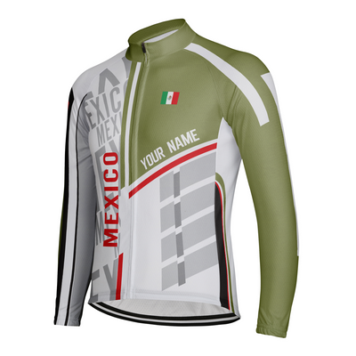 Custom Mexico Men's Winter Thermal Fleece Cycling Jersey Long Sleeve