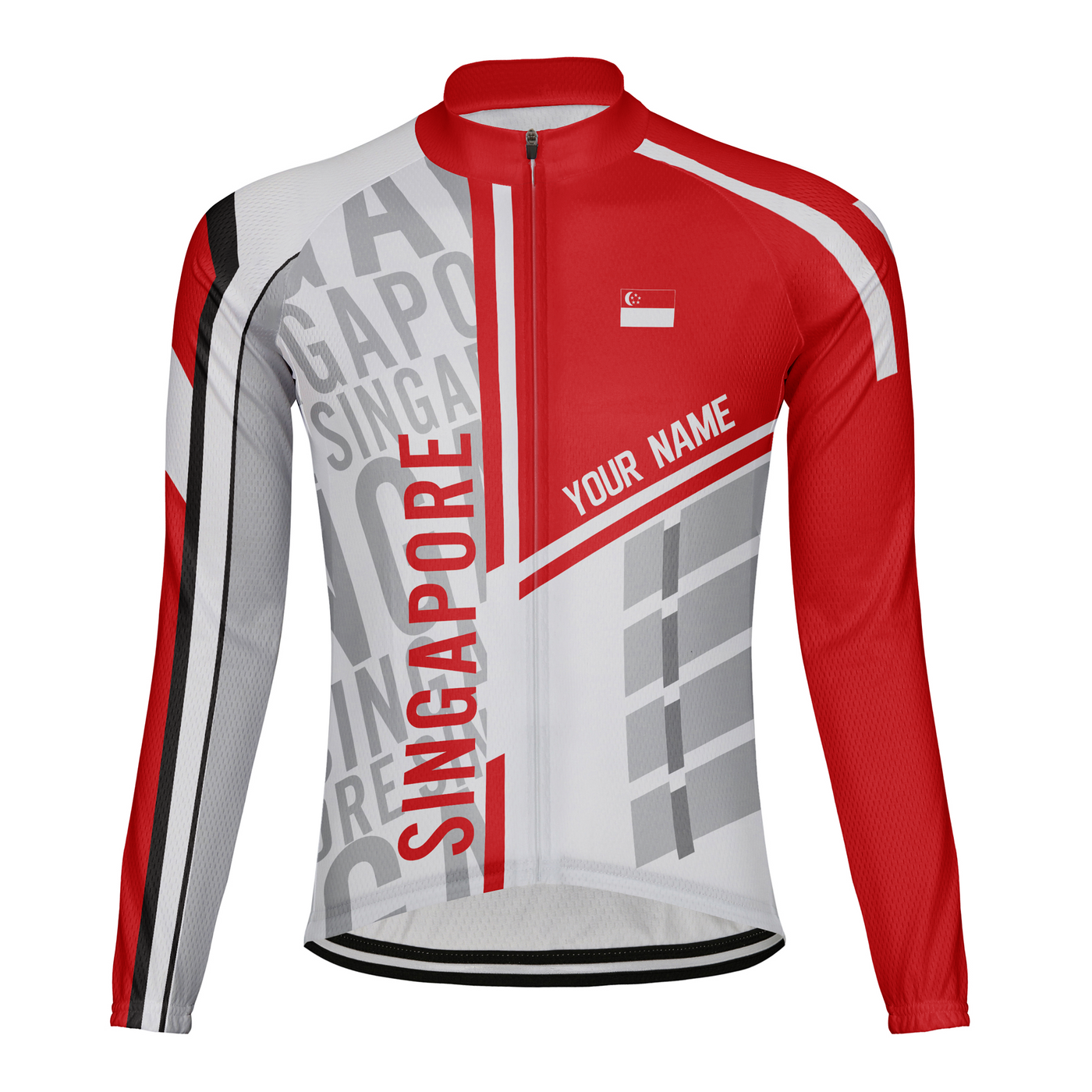 Custom Singapore Men's Winter Thermal Fleece Cycling Jersey Long Sleeve
