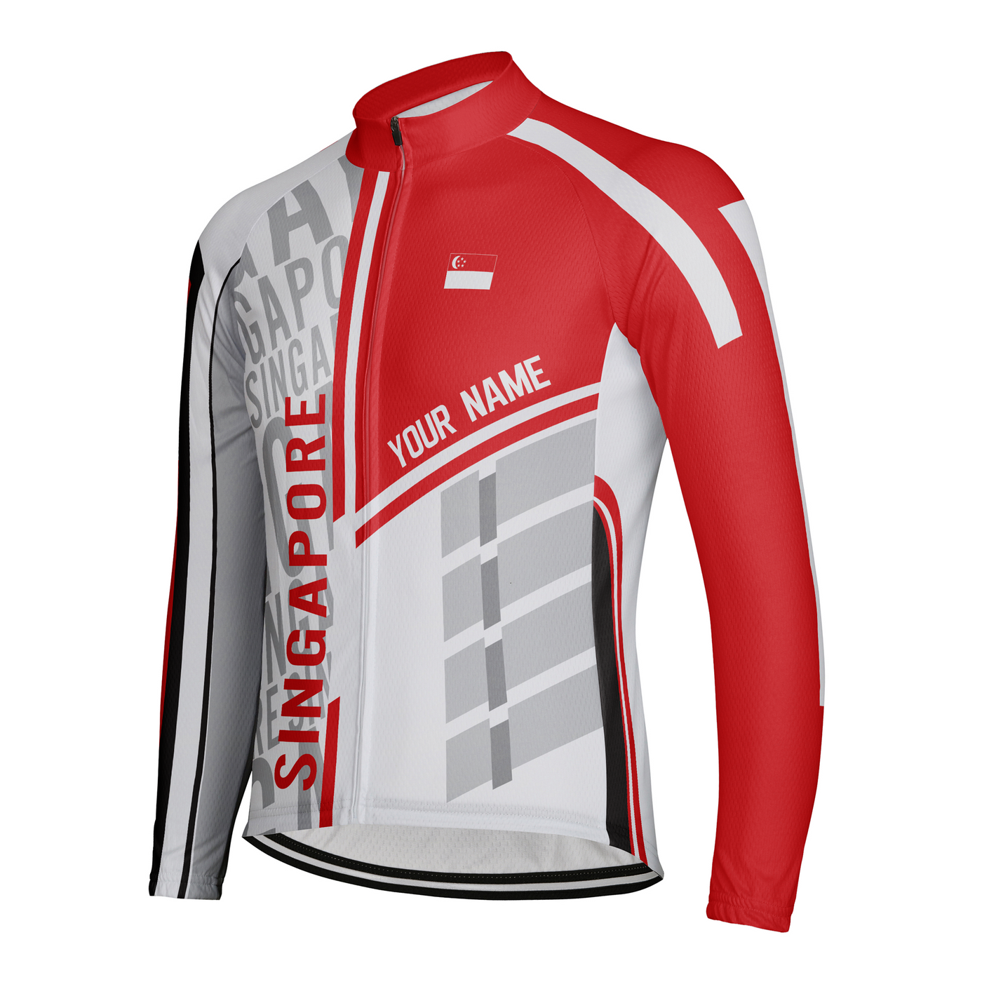 Custom Singapore Men's Winter Thermal Fleece Cycling Jersey Long Sleeve