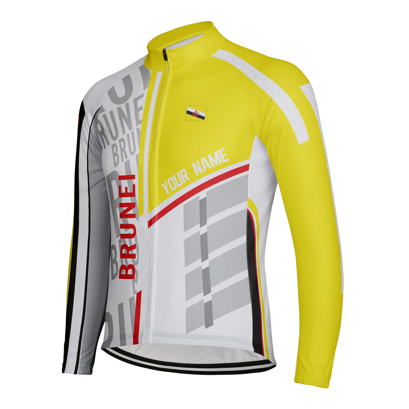 Custom Brunei Men's Winter Thermal Fleece Cycling Jersey Long Sleeve