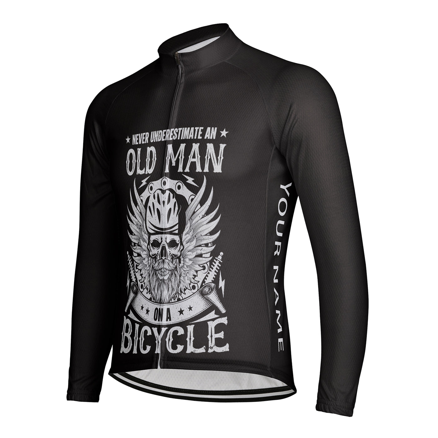 Customized Never Underestimate An Old Man With A Bicycle Men's Winter Thermal Fleece Cycling Jersey Long Sleeve