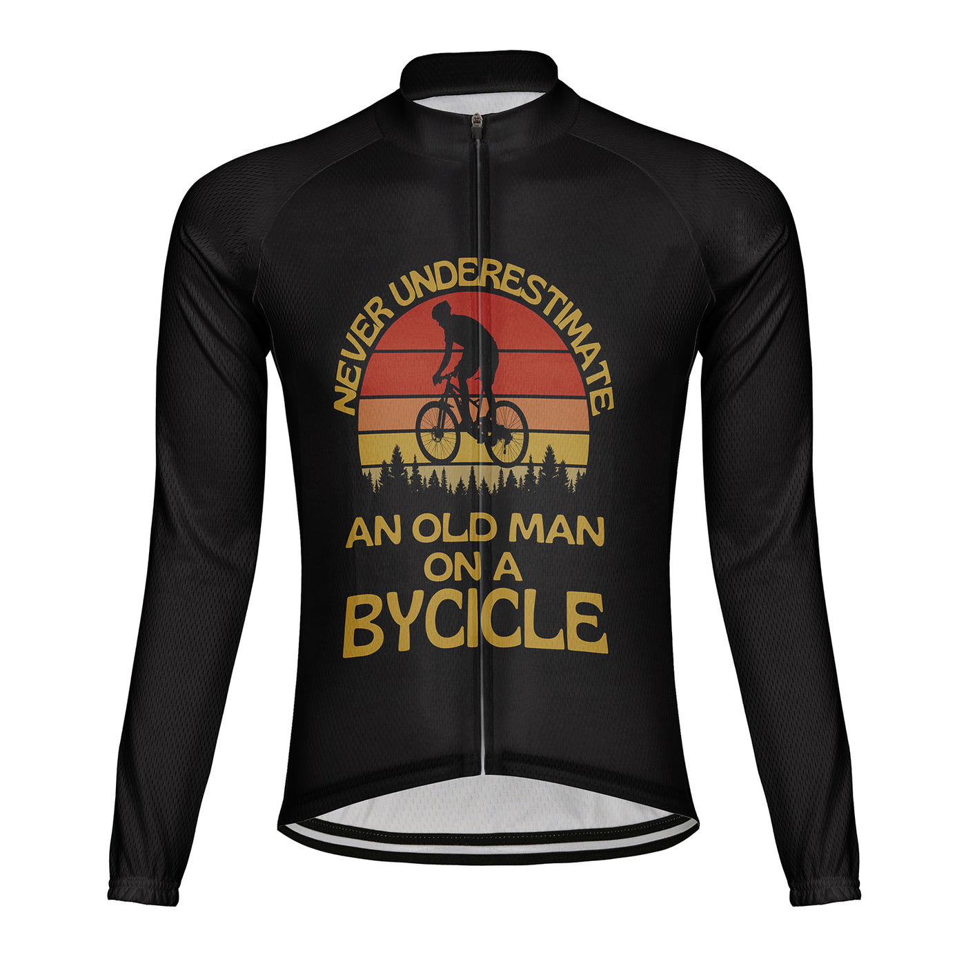 Customized Never Underestimate An Old Man With A Bicycle Men's Winter Thermal Fleece Cycling Jersey Long Sleeve