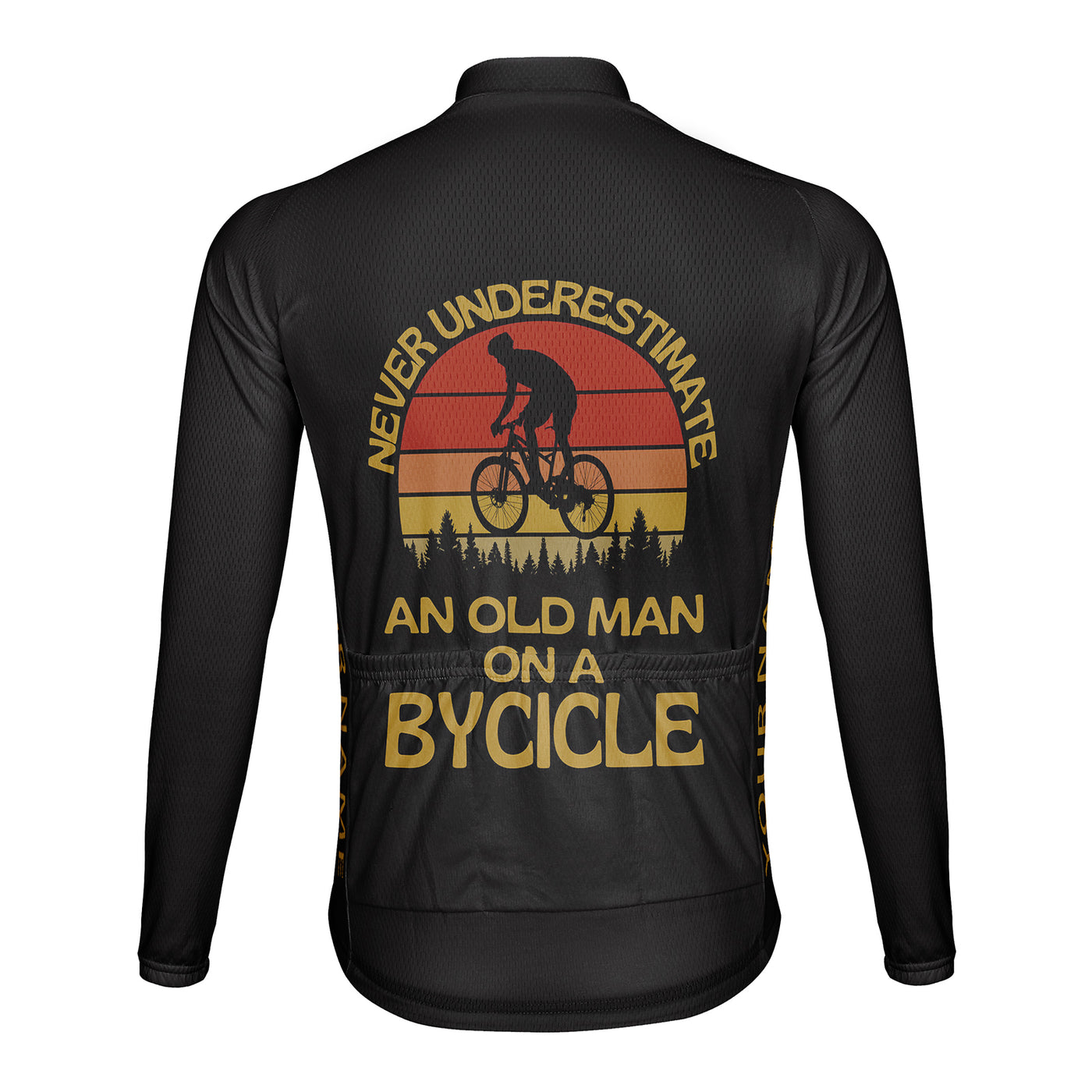 Customized Never Underestimate An Old Man With A Bicycle Men's Winter Thermal Fleece Cycling Jersey Long Sleeve