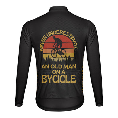 Customized Never Underestimate An Old Man With A Bicycle Men's Winter Thermal Fleece Cycling Jersey Long Sleeve