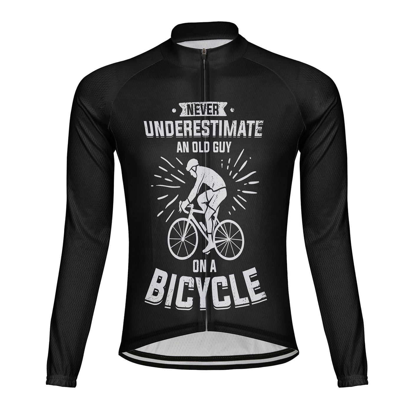 Customized Never Underestimate An Old Man With A Bicycle Men's Winter Thermal Fleece Cycling Jersey Long Sleeve
