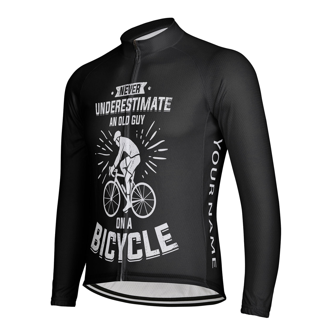 Customized Never Underestimate An Old Man With A Bicycle Men's Winter Thermal Fleece Cycling Jersey Long Sleeve