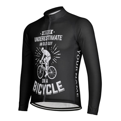Customized Never Underestimate An Old Man With A Bicycle Men's Winter Thermal Fleece Cycling Jersey Long Sleeve