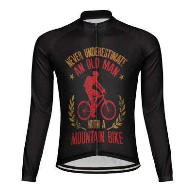 Customized Never Underestimate An Old Man With A Bicycle Men's Winter Thermal Fleece Cycling Jersey Long Sleeve