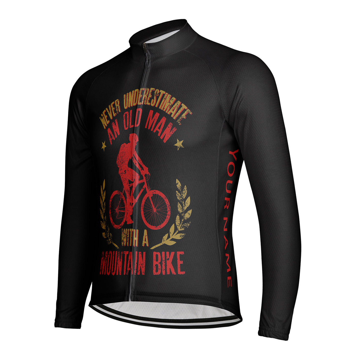 Customized Never Underestimate An Old Man With A Bicycle Men's Winter Thermal Fleece Cycling Jersey Long Sleeve