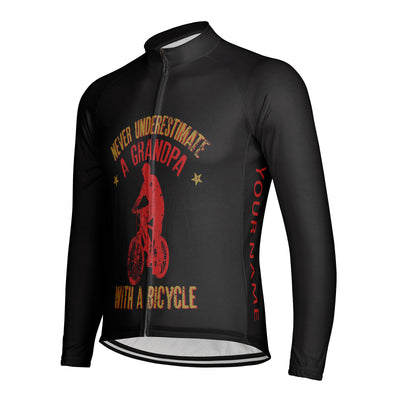 Customized Never Underestimate An Old Man With A Bicycle Men's Winter Thermal Fleece Cycling Jersey Long Sleeve
