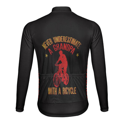 Customized Never Underestimate An Old Man With A Bicycle Men's Winter Thermal Fleece Cycling Jersey Long Sleeve