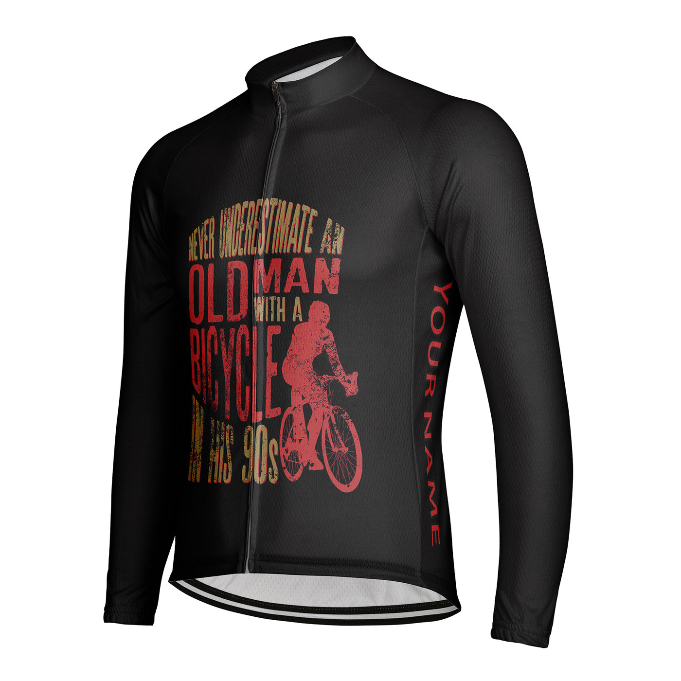 Customized Never Underestimate An Old Man With A Bicycle Men's Winter Thermal Fleece Cycling Jersey Long Sleeve