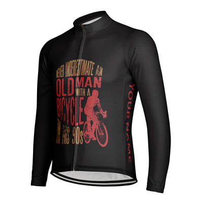 Customized Never Underestimate An Old Man With A Bicycle Men's Winter Thermal Fleece Cycling Jersey Long Sleeve