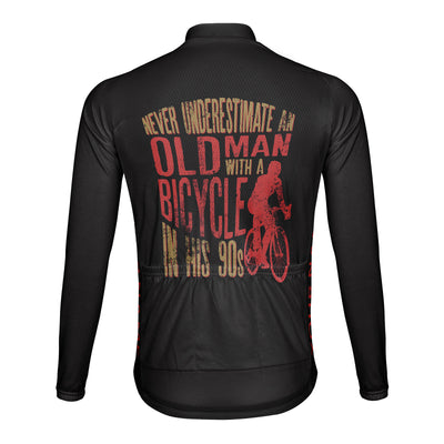 Customized Never Underestimate An Old Man With A Bicycle Men's Winter Thermal Fleece Cycling Jersey Long Sleeve