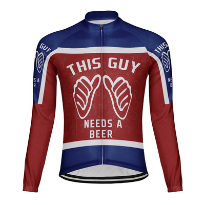 Customized This Guy Needs A Beer Men's Winter Thermal Fleece Cycling Jersey Long Sleeve