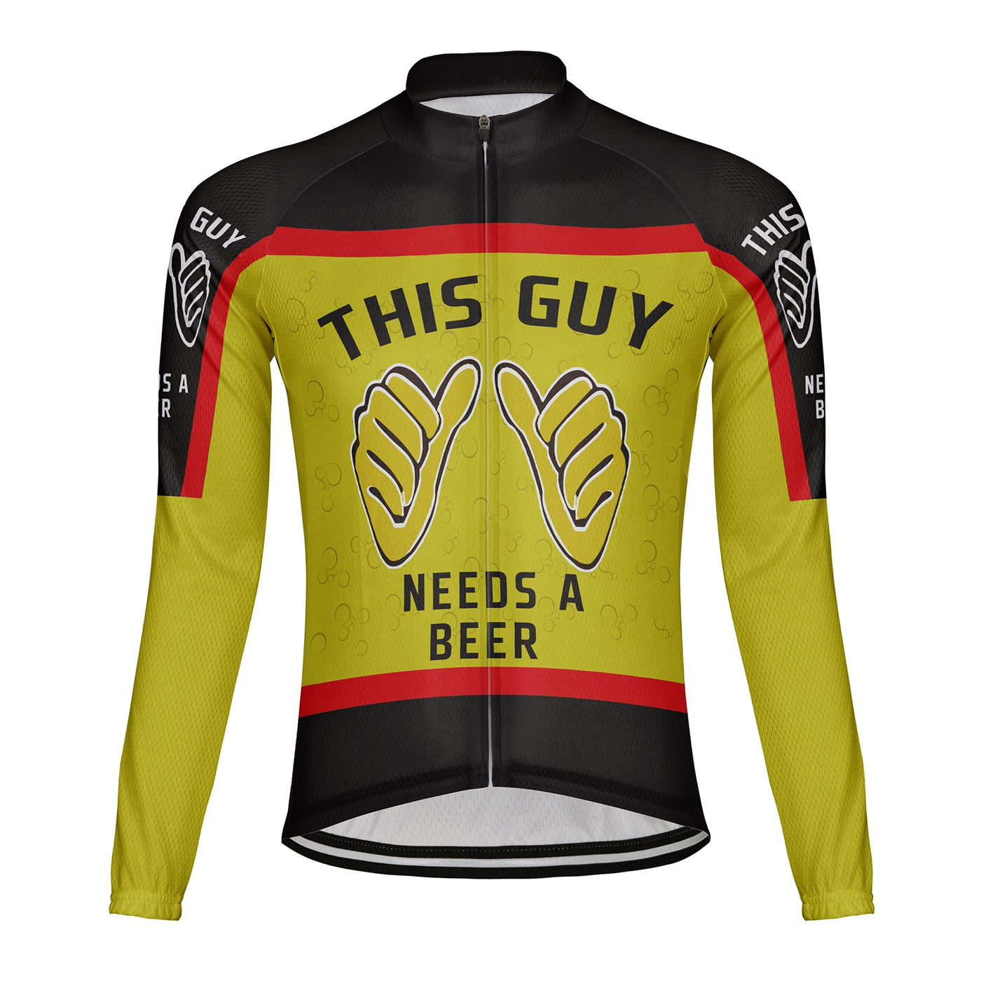 Customized This Guy Needs A Beer Men's Winter Thermal Fleece Cycling Jersey Long Sleeve