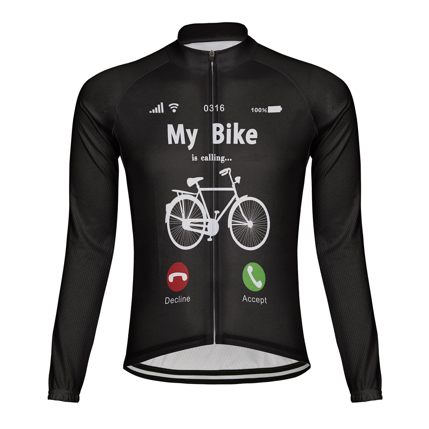 Customized My Bike Is Calling Men's Winter Thermal Fleece Cycling Jersey Long Sleeve