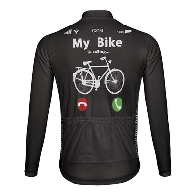 Customized My Bike Is Calling Men's Winter Thermal Fleece Cycling Jersey Long Sleeve