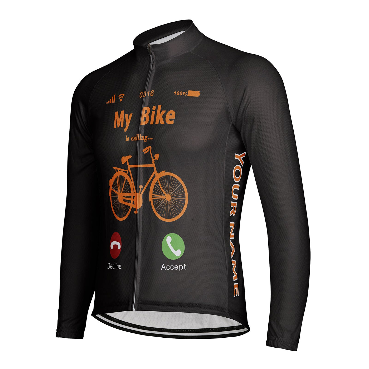 Customized My Bike Is Calling Men's Winter Thermal Fleece Cycling Jersey Long Sleeve