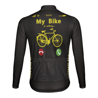 Customized My Bike Is Calling Men's Winter Thermal Fleece Cycling Jersey Long Sleeve