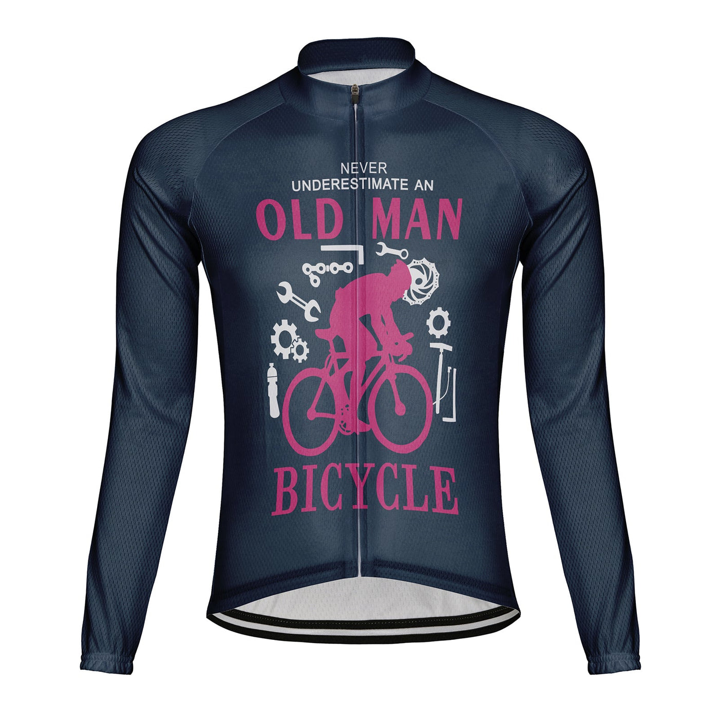 Customized Never Understimate An Old Man Men's Winter Thermal Fleece Cycling Jersey Long Sleeve
