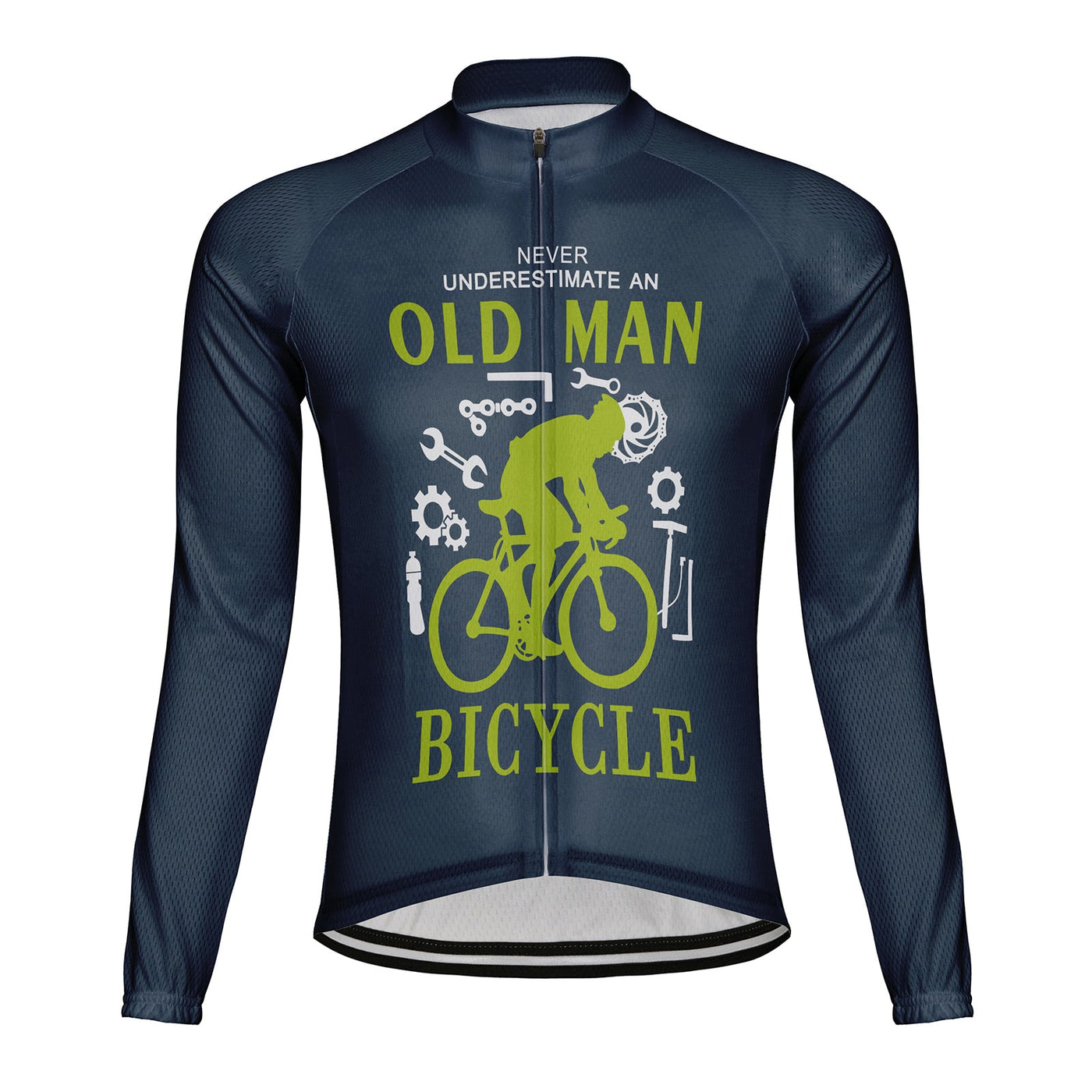 Customized Never Understimate An Old Man Men's Winter Thermal Fleece Cycling Jersey Long Sleeve