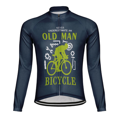 Customized Never Understimate An Old Man Men's Winter Thermal Fleece Cycling Jersey Long Sleeve