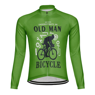 Customized Never Understimate An Old Man Men's Winter Thermal Fleece Cycling Jersey Long Sleeve